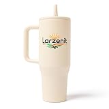 LARZENIT Vaso Termo Café para llevar antiderrame con pajita. Botella agua acero Inoxidable (1,18 l). Vaso Térmico Estanco (40 OZ). SIN BPA. Bebidas Frías y Calientes. Apto para Coche y Lavavajillas