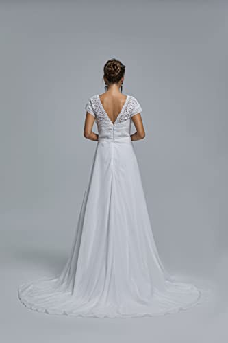 Image of Spaghetti Chiffon Beach Wedding Dress V Neck A line Bridal Gowns Lace Plus Size Wedding Dress