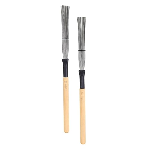Levemolo Jazz Drum Brush Steel Wire Retractable Bristles Wooden Handle Brush for Drums