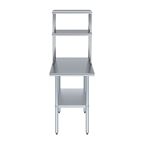 Image of AmGood Stainless Steel Work Table with 12 inch Wide Double Tier Overshelf | Metal Kitchen Prep Table & Shelving Combo | NSF (Stainless Steel Table with Double Overshelves, 24 inch Long x 24 inch Deep)