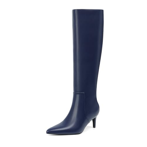 Image of QIY Kitten Heel Knee High Boots for Women Fall Tall Boots