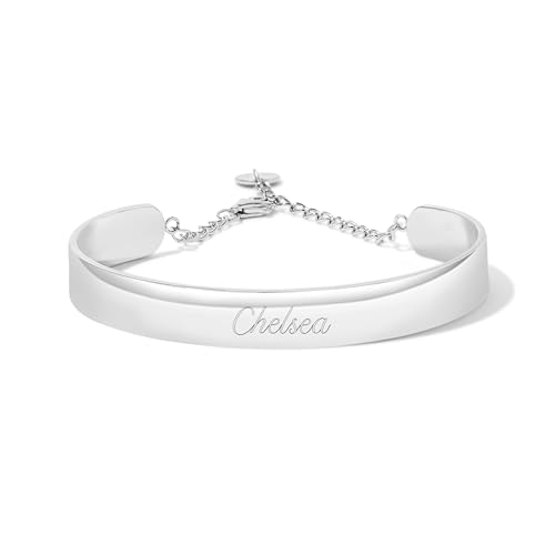 EVE'S ADDICTION Silver Engravable Adjustable Cuff Bracelet - Gifts for Mom