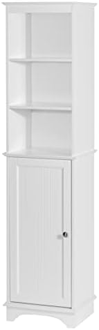 Spirich Home Freestanding Storage Cabinet with Three Tier Shelves, Tall Slim Cabinet, Free Standing Linen Tower, White