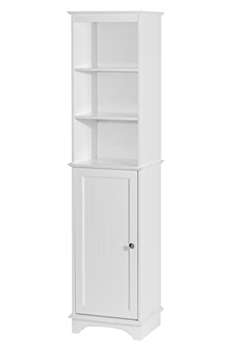 Spirich Home Freestanding Storage Cabinet With Three Tier Shelves, Tall Slim Cabinet, Free Standing Linen Tower, White #TOP5