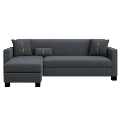 Image of SOCOZI Almeria 4 Seater LHS L Shape Sofa Set | Soft Velvet Suede Fabric | Modern Design | Plush Comfort Cushions for Living Room (Dark Grey)