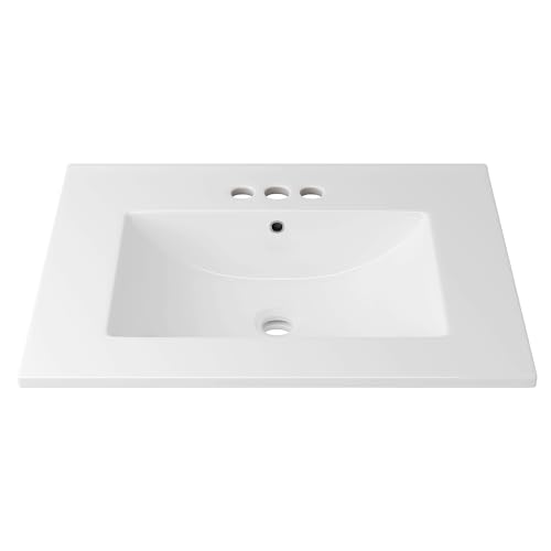 Eridanus 24 Inchx18¼ Inch Bathroom Sink With Three Holes (4 Inch Centerset), Ceramic Bathroom Vanity Sink Top With Overflow cover