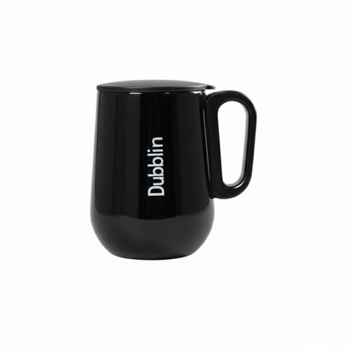 Image of DUBBLIN Rugby Stainless Steel Unbreakable Tea Coffee Mug Double Wall with Handle and Lid Wide Mouth Keeps Beverages Hot & Cold 270 ML Black