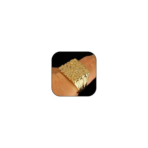 Gold Nugget Rings for Men 14k Gold Plated Yellow Pinky Pimp Iced Finger Hip Hop Style for Men