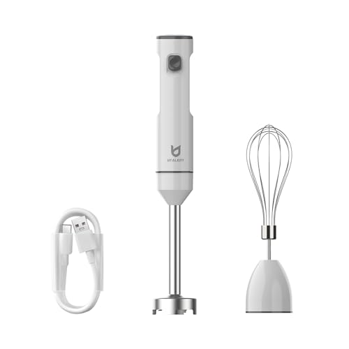 Cordless Hand Blender, UTALENT Variable Speed Immersion Blender handheld Rechargeable, with USB-C Charging Cable, Egg Whisk, for Smoothies, Milkshakes, Hummus and Soups – White image 2