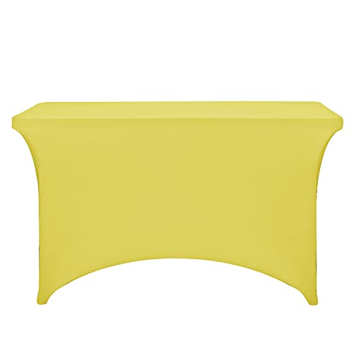 Image of FORLIFE Spandex Table Cover - Fitted 4ft Rectangular Tablecloth, Stretch Patio Cover, Universal for Wedding, Banquet, Party (Yellow)