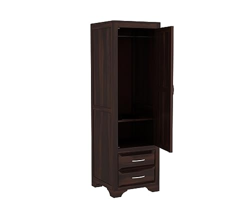 Image of Sheesham Wood Wooden Single Door Wardrobe Organizer for Clothes | - Solid Wood Almirah with 2 Drawers, 2 Shelves with Hanging Space - Cupboard for Large Bedroom (Design 9)