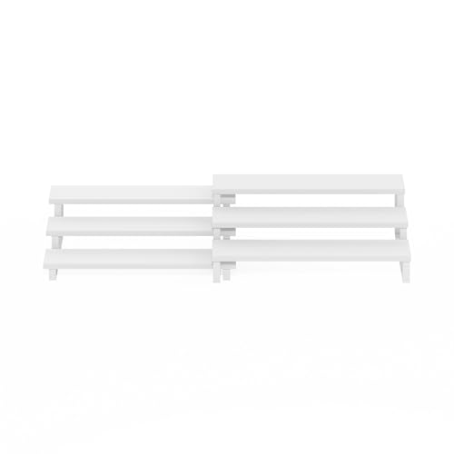 Image of Furinno RAVEL Kitchen Countertop Organizer Set of 2, 3-Tier Nesting Metal Frame Counter Shelves, Kitchen Storage, Expandable, Spice Rack, for Pantry, Coffee Bar, White