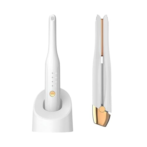 Mini Cordless Hair Straightener Portable Straight Curl Dual Purpose Hair Straightening Irons Fast Heating Hair Care with 3 Temperature Settings and Auto Shut-Off Hair Styling Tools for Women (White)