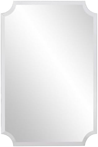 Howard Elliott Frameless Silver Rectangle Wall Hanging Mirror, Elegant Beveled Edges Frameless Wall Hanging Mirror, Modern Accent Decorative Vanity Mirror for Bathroom, Entryway, Bedroom, 24 x 36 inch