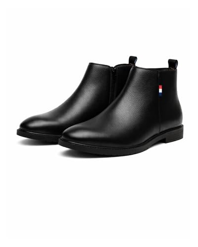 Image of Men's Retro Premium Chelsea Boots - Black Textured Classic Design with Side Zip, Minimalist Formal & Casual Ankle Boots for Men
