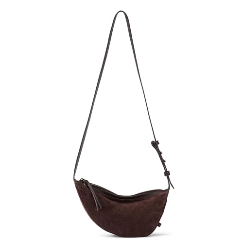 Image of The Sak Tess Leather Crescent Shoulder Bag - Premium Women's Handbag for Everyday & Travel - Adjustable Strap with Zipper Closure - Whiskey