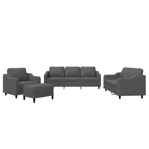 Gecheer 4-TLG. Sofagarnitur Sessel Couch Sofa Wohnzimmersofa Couchgarnitur Designsofa Sitzmöbel Polstermöbel mit Kissen Dunkelgrau Stoff – Bild 3