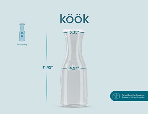 Large Glass Carafe Pitchers, By Kook, 50 Oz Beverage Dispensers, Clear Jugs For Mimosas, Water, Wine, Milk And Juice, With Plastic Lids, Dishwasher Safe, Of 3 #TOP4