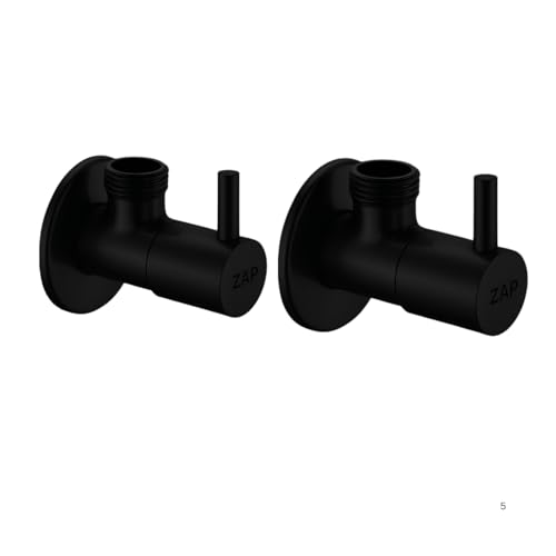 Image of ZAP Premium Black Angle Valve - Pack of 2 | Brass Body with Wall Flange | Ideal for Bathroom Tap, Jet Spray, Geyser & Shower