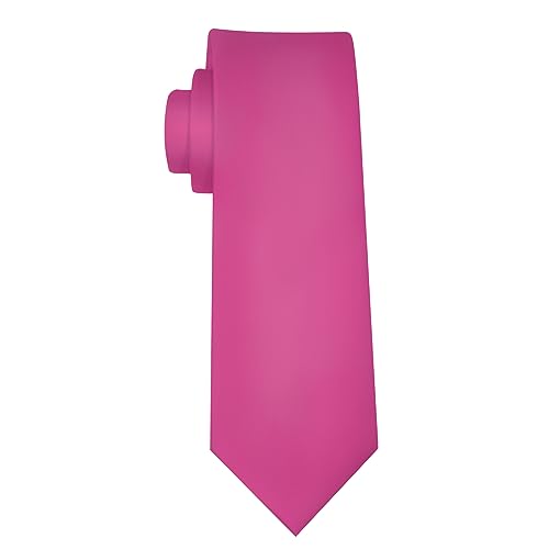Image of Mens Satin Hot Pink Tie for Men Classic Wedding Necktie Solid Tie Formal Business