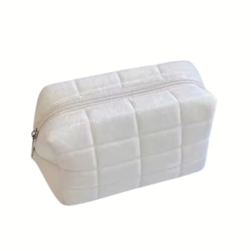 Necessaire Feminina de Veludo – Bolsa Organizadora de Maquiagem com Zíper – 4 Cores (OFF WHITE)