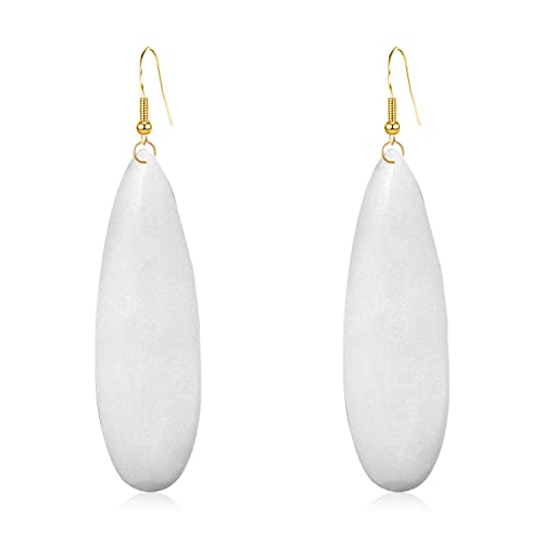 KVANU Bohemian Retro Black Brown Natural Wooden African Teardrop Dangle Drop Earrings Lightweight Handmade Long Big Vintage Wood Geometric Earrings for Women (White)