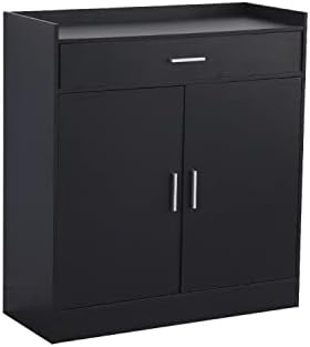 EROMMY Contemporary Shoe Cabinet, Sideboard, Side Cabinet with Drawer and Shelves for Living Room, Kitchen, Bedroom, Hallway, Home Storage Cabinet (Black)