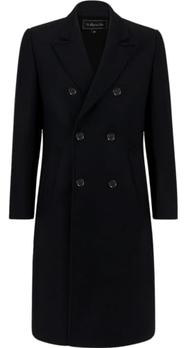 The Platinum Tailor Mens Black Overcoat Wool & Cashmere Double