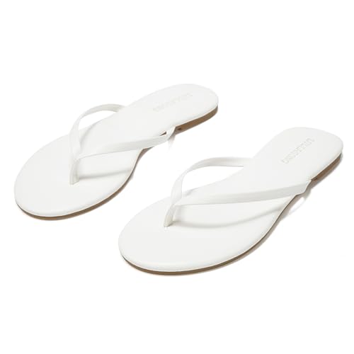 Image of LULLASONG Flip Flops For Women Comfortable Round Toe Beach Sandals Thong Strap Slides Slip On Dressy Flats Sandals For Women