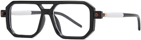 Square Prescription Eyeglasses, Black Frame with White Temple,Fashion Design (Black Frame and Clear White Arm Lens)