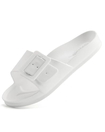 Pyrathon Womens Slides Lightweight Adjustable Pool Flip-Flops Slide,8UK,White - Image 7
