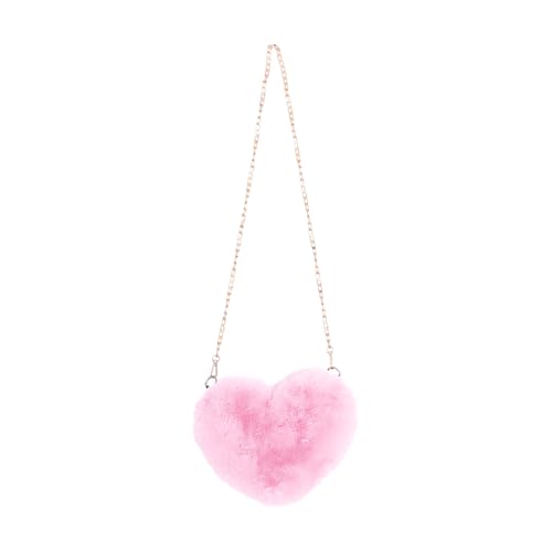 Heart Shaped Purse Soft Fluffy Faux Fur Crossbody Bag Handbag Shoulder Bag with Chain for Women Girls Valentines Day