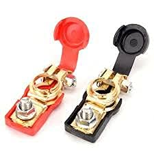 VRT Battery Terminals, Petrol Car Battery Cable Terminal Clamps Connectors, Negative and Positive, Brass, Plastic Cover, Good Contact, Corrosion Resistance,1 Pair, Applicated in Car