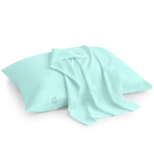 Image of Atiksh Beddings 14x20 Toddler Travel Pillow Cases, Pack of 2, 100% Egyptian Cotton, 600 Thread Count, Zipper Closure, Small Pillowcase for Kids, Daycare, Preschool & Travel, Aqua Blue