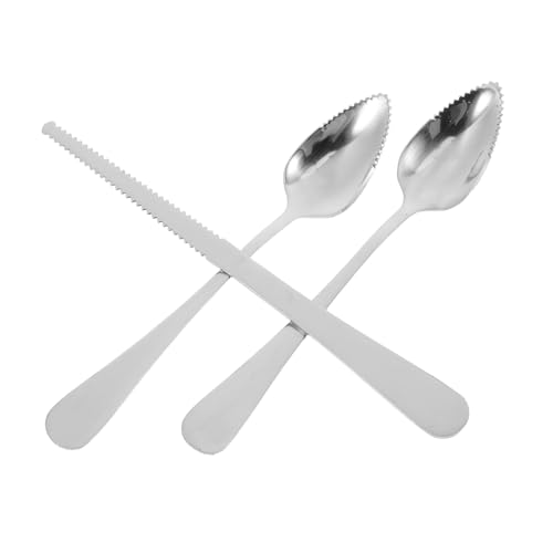 TOPPERFUN Ustensiles de Cuisine Acier Inoxydable pour Pamplemousse avec Cuillère et Couteau à Bord Dentelé Manche Épais pour Fruits et Desserts