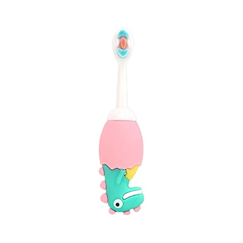 Image of Adore Dino Brush Toddler Manual Toothbrush Comfortable To Use Deep Cleaning Dense Bristle Animal Design Funny Children Toothbrush For Home (Pink), 1 count