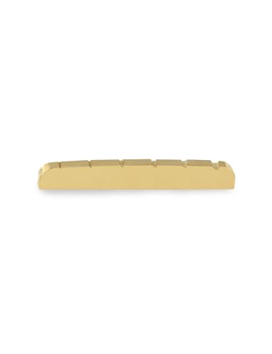 Metallor 6 String Brass Guitar Nut Pre-Slotted Top Nut 42mm x 6mm x 3mm Compatible with Strat Stratocaster Tele Telecaster Style Electric Guitar Parts Accessories Gold.