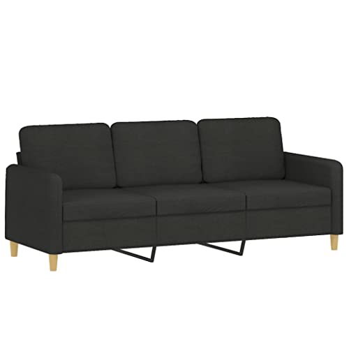 vidaXL Sofagarnitur 4-TLG., Sessel Couch mit Kissen Fußhocker, Sofa Wohnzimmersofa mit Armlehnen, Couchgarnitur Designsofa Sitzmöbel Polstermöbel, Schwarz Stoff – Bild 6