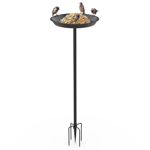 efuturetime Vogeltränke Stehend Groß aus Metall mit Löcher φ 30 x 90 cm, Vogeltränke Spieß Garten mit Höhenverstellbar Ständer Vogelbad Futterstelle für Outdoor Balkon, Schwarz