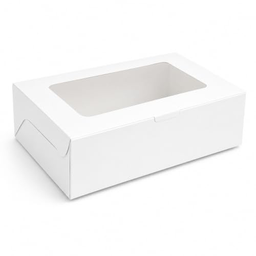 mudrit Bakery Box with Window for 6 Brownies, Donuts, Ladoos, Chocolates, Macarons, Size 9x6x2 inches Pack of 20