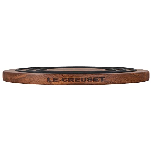 Le Creuset Magnetic Wooden Trivet, Acacia Wood with Black Silicone Rings