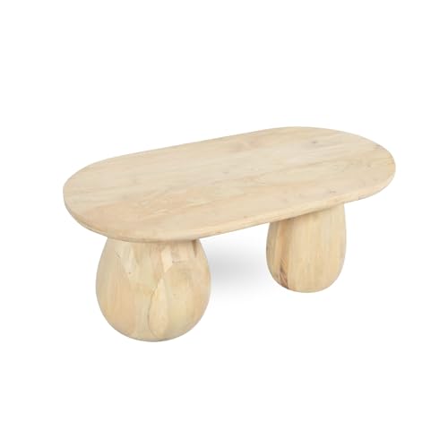 Image of Gharaana Akira Modern Wooden Centre Table for Living Room (40x20x18 inch) Solid Mango Wood | Natural Bleach Finish | Rectangular Solid Wood Luxury Coffee Table