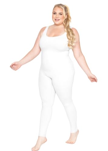 Image of STRETCH IS COMFORT Womens Plus Size Tank Unitard Athletic Rompers For Women | 95% cotton 5% spandex, round neckline, sleeveless straps, U-back, seamless front, one piece outfits for women, workout romper