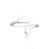 Izpack Fashion Lightning Bolt Cloud Open Wrap Ring 925 Sterling Silver Adjustable Flash Thunder Stacking Statement Finger Rings Bands Minimalist Birthday Jewelry Gifts for Women Daugher