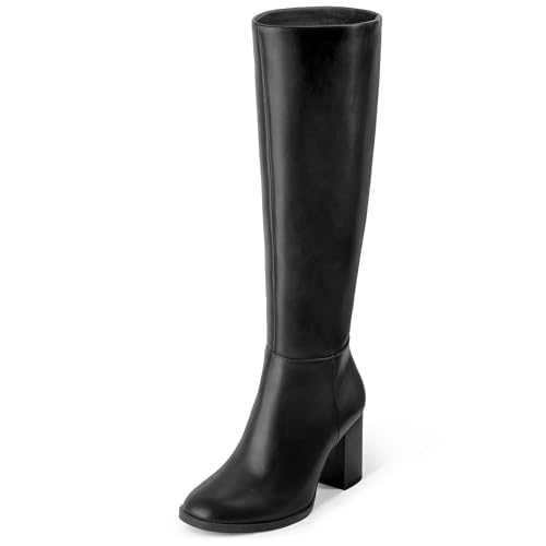MUCCCUTE Boots for Women Knee High - Chunky Heel Round Toe Pull On Tall Boots Long Boot