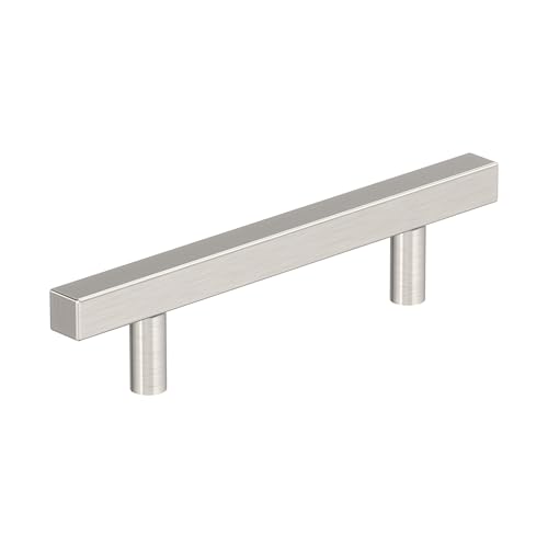 Image of Amerock 25 Pack 3-3 /4 inch Bar Pulls Square Satin Nickel Drawer Pull | 3-3 /4 inch (96mm) Center-to-Center Mounting Distance and 6-1 /16 inches Overall Length, Durable Zinc Cabinet Hardware