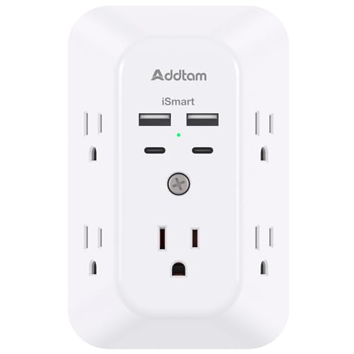 Addtam 5-Outlet Extender Surge Protector, Multi Plug Wall Outlet with 4 USB Wall Charger(2 USB C...