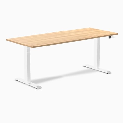Image of Desky Electric Standing Desk, 70.9 inch Laminate Height Adjustable Sit Stand Desk, Dual Motor, 4 Memory Presets, Ergonomic Computer Workstation for Home Office - Sublime Teak Top and White Frame