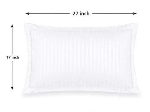 Image of Cotton Solid Striped Pillow Covers | Ultrasoft Breathable Envelope Closure| Pack of 2 Pillow Covers Standard Size (27 x 17 Inches) (White)