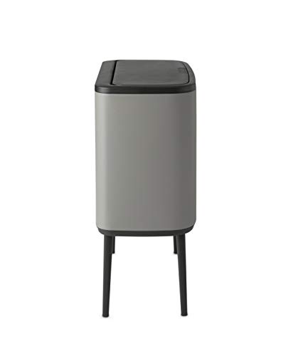 Brabantia Bo Trash Can - 3 x 3 Gal Inner Buckets (Mineral Concrete Gray) Waste/Recycling Garbage Can, Removable Compartments + Free Bags